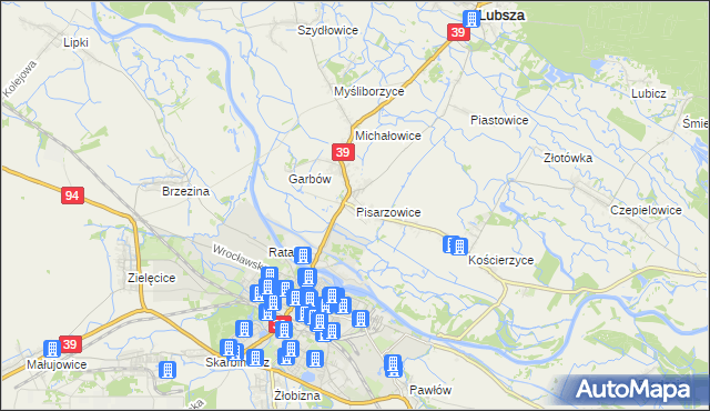 mapa Pisarzowice gmina Lubsza, Pisarzowice gmina Lubsza na mapie Targeo