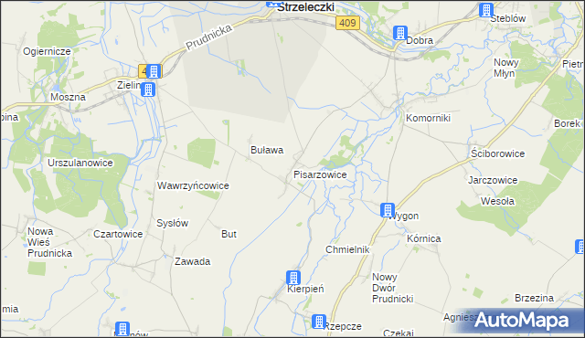 mapa Pisarzowice gmina Strzeleczki, Pisarzowice gmina Strzeleczki na mapie Targeo