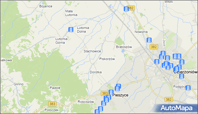 mapa Piskorzów gmina Pieszyce, Piskorzów gmina Pieszyce na mapie Targeo