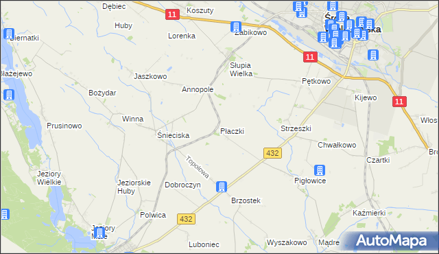 mapa Płaczki gmina Zaniemyśl, Płaczki gmina Zaniemyśl na mapie Targeo