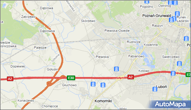 mapa Plewiska gmina Komorniki, Plewiska gmina Komorniki na mapie Targeo