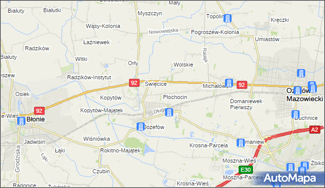 mapa Płochocin gmina Ożarów Mazowiecki, Płochocin gmina Ożarów Mazowiecki na mapie Targeo