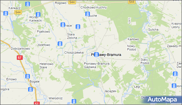 mapa Płoniawy-Bramura, Płoniawy-Bramura na mapie Targeo