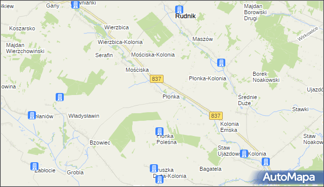 mapa Płonka gmina Rudnik, Płonka gmina Rudnik na mapie Targeo