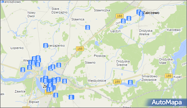 mapa Płosków gmina Złotów, Płosków gmina Złotów na mapie Targeo