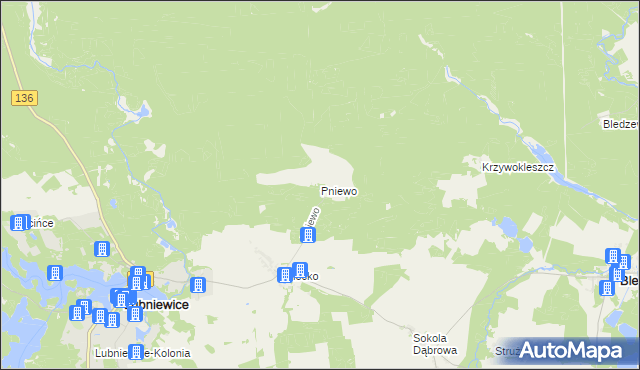 mapa Pniewo gmina Bledzew, Pniewo gmina Bledzew na mapie Targeo