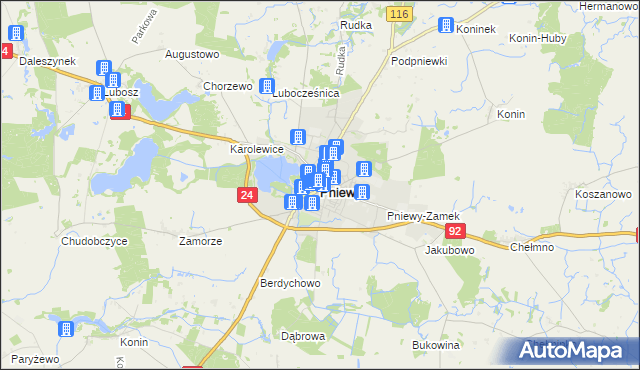 mapa Pniewy powiat szamotulski, Pniewy powiat szamotulski na mapie Targeo