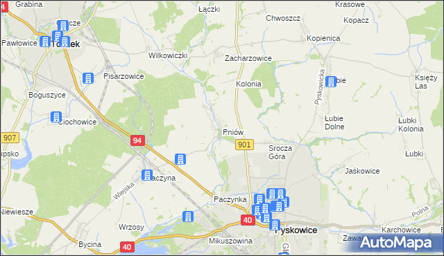 mapa Pniów gmina Toszek, Pniów gmina Toszek na mapie Targeo