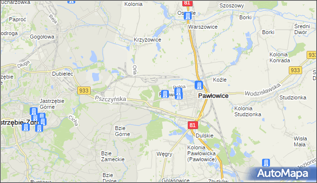 mapa Pniówek gmina Pawłowice, Pniówek gmina Pawłowice na mapie Targeo