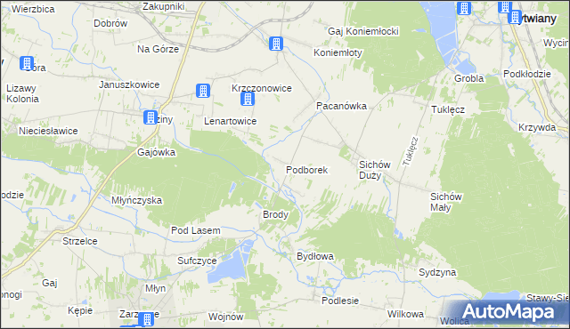 mapa Podborek gmina Rytwiany, Podborek gmina Rytwiany na mapie Targeo