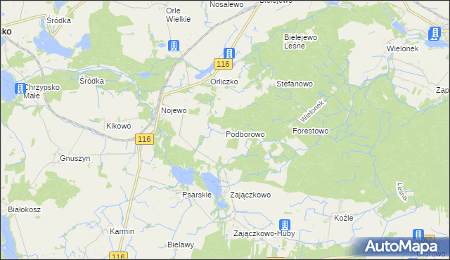 mapa Podborowo gmina Pniewy, Podborowo gmina Pniewy na mapie Targeo