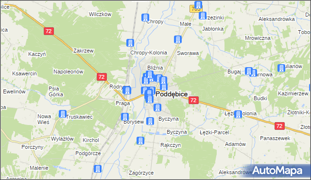 mapa Poddębice, Poddębice na mapie Targeo