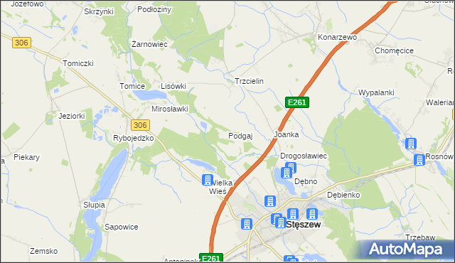 mapa Podgaj gmina Dopiewo, Podgaj gmina Dopiewo na mapie Targeo