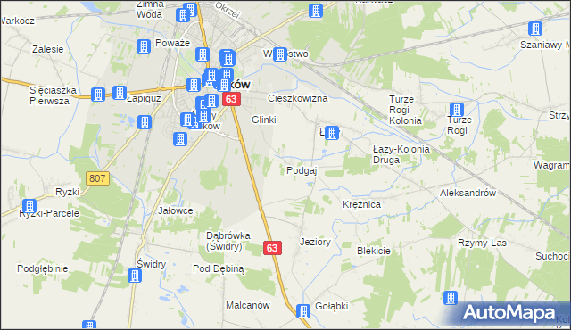 mapa Podgaj gmina Łuków, Podgaj gmina Łuków na mapie Targeo