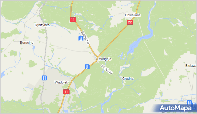 mapa Podgaje gmina Okonek, Podgaje gmina Okonek na mapie Targeo