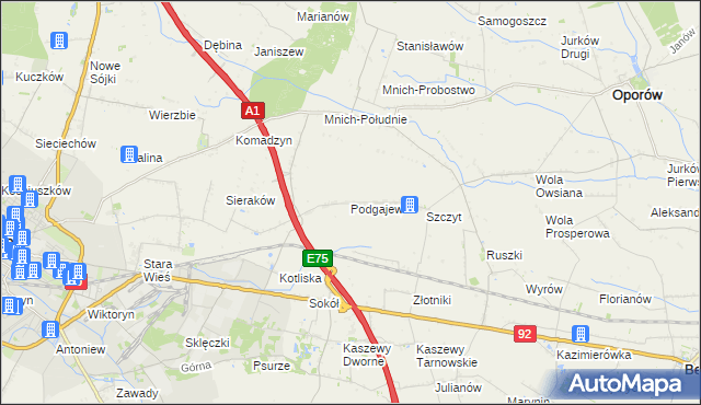 mapa Podgajew gmina Oporów, Podgajew gmina Oporów na mapie Targeo