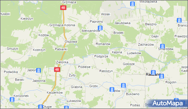mapa Podgórze gmina Radzanów, Podgórze gmina Radzanów na mapie Targeo
