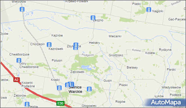 mapa Podgórze gmina Świnice Warckie, Podgórze gmina Świnice Warckie na mapie Targeo