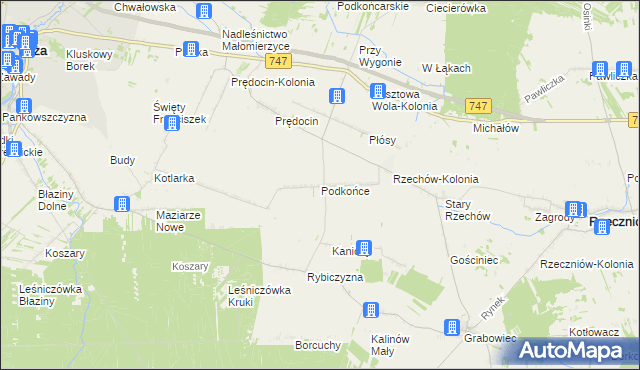 mapa Podkońce gmina Rzeczniów, Podkońce gmina Rzeczniów na mapie Targeo