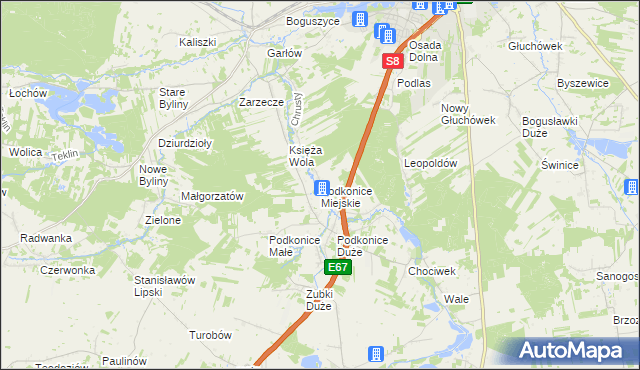 mapa Podkonice Miejskie, Podkonice Miejskie na mapie Targeo