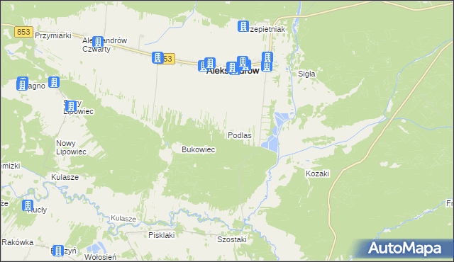 mapa Podlas gmina Aleksandrów, Podlas gmina Aleksandrów na mapie Targeo