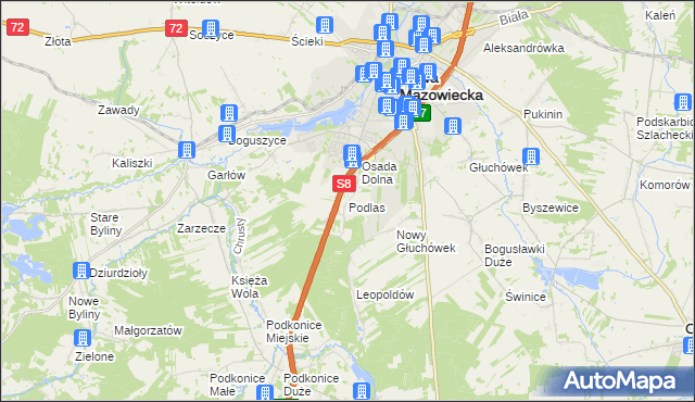 mapa Podlas gmina Rawa Mazowiecka, Podlas gmina Rawa Mazowiecka na mapie Targeo