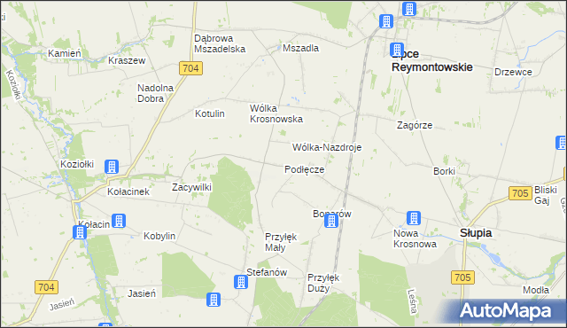 mapa Podłęcze gmina Słupia, Podłęcze gmina Słupia na mapie Targeo