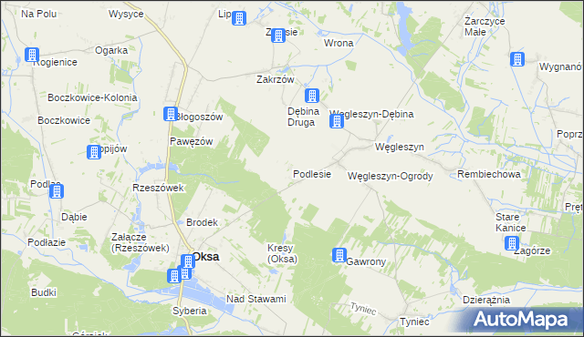 mapa Podlesie gmina Oksa, Podlesie gmina Oksa na mapie Targeo