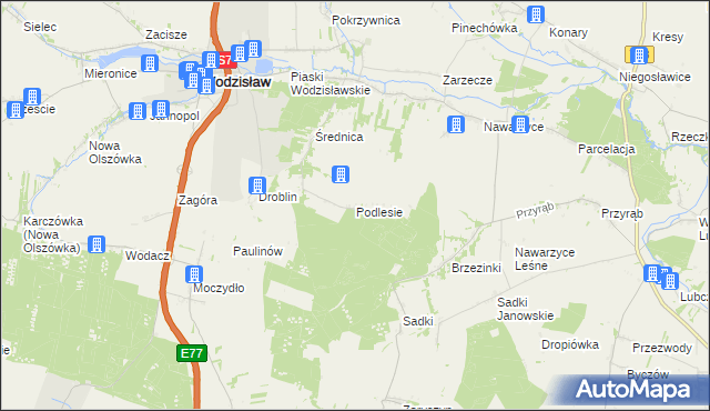 mapa Podlesie gmina Wodzisław, Podlesie gmina Wodzisław na mapie Targeo