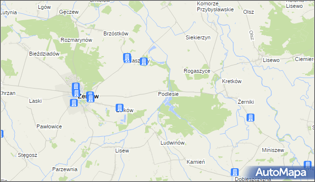 mapa Podlesie gmina Żerków, Podlesie gmina Żerków na mapie Targeo