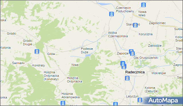 mapa Podlesie Małe gmina Radecznica, Podlesie Małe gmina Radecznica na mapie Targeo