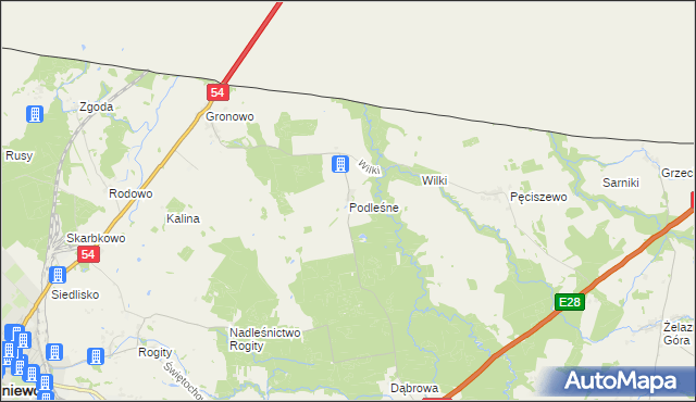 mapa Podleśne gmina Braniewo, Podleśne gmina Braniewo na mapie Targeo