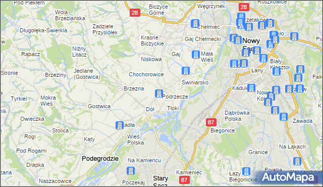 mapa Podrzecze gmina Podegrodzie, Podrzecze gmina Podegrodzie na mapie Targeo