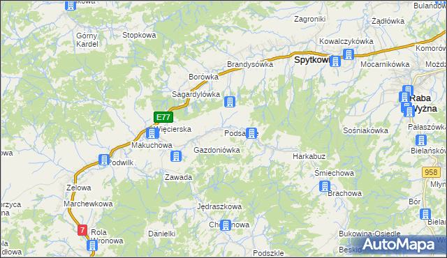 mapa Podsarnie, Podsarnie na mapie Targeo