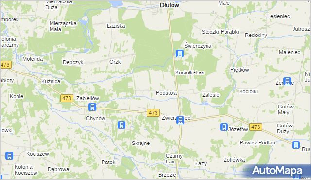 mapa Podstoła gmina Drużbice, Podstoła gmina Drużbice na mapie Targeo