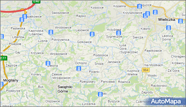mapa Podstolice gmina Wieliczka, Podstolice gmina Wieliczka na mapie Targeo