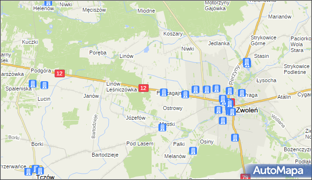 mapa Podzagajnik gmina Zwoleń, Podzagajnik gmina Zwoleń na mapie Targeo