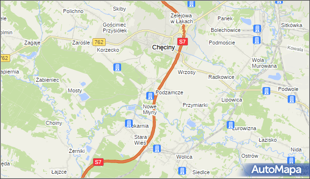 mapa Podzamcze gmina Chęciny, Podzamcze gmina Chęciny na mapie Targeo