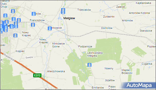 mapa Podzamcze gmina Mełgiew, Podzamcze gmina Mełgiew na mapie Targeo