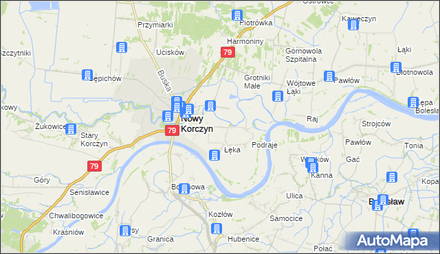 mapa Podzamcze gmina Nowy Korczyn, Podzamcze gmina Nowy Korczyn na mapie Targeo