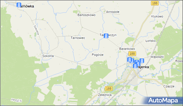 mapa Pogórze gmina Krajenka, Pogórze gmina Krajenka na mapie Targeo