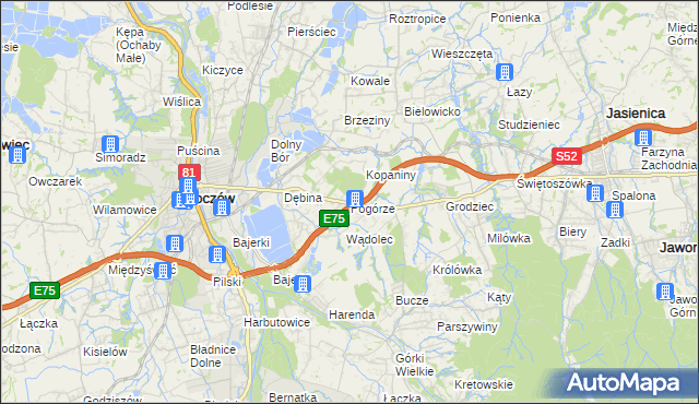 mapa Pogórze gmina Skoczów, Pogórze gmina Skoczów na mapie Targeo