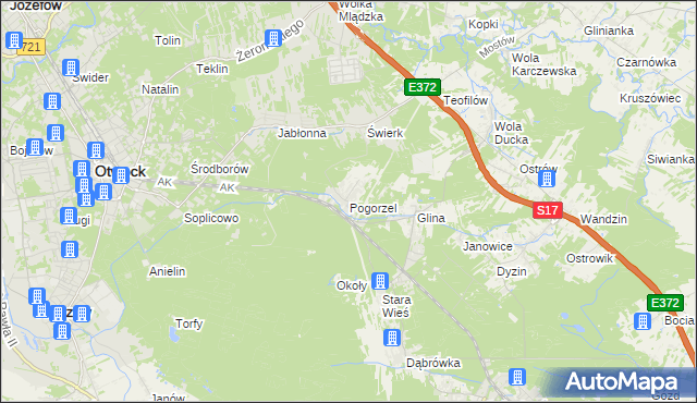 mapa Pogorzel gmina Celestynów, Pogorzel gmina Celestynów na mapie Targeo