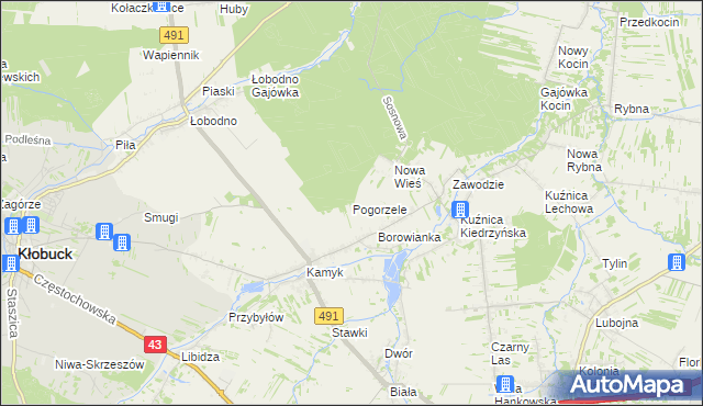 mapa Pogorzele gmina Kłobuck, Pogorzele gmina Kłobuck na mapie Targeo