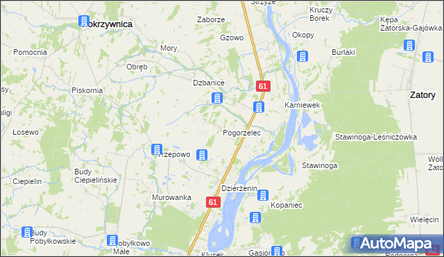 mapa Pogorzelec gmina Pokrzywnica, Pogorzelec gmina Pokrzywnica na mapie Targeo