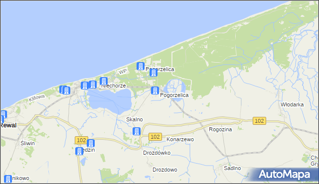 mapa Pogorzelica gmina Karnice, Pogorzelica gmina Karnice na mapie Targeo