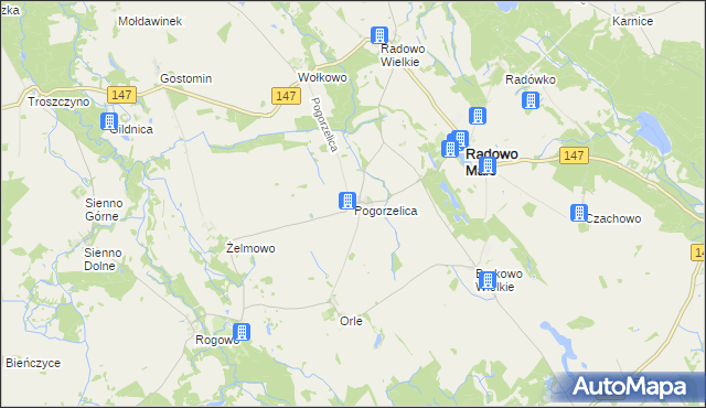 mapa Pogorzelica gmina Radowo Małe, Pogorzelica gmina Radowo Małe na mapie Targeo