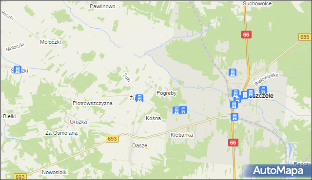 mapa Pogreby, Pogreby na mapie Targeo