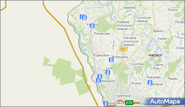 mapa Pogwizdów gmina Hażlach, Pogwizdów gmina Hażlach na mapie Targeo