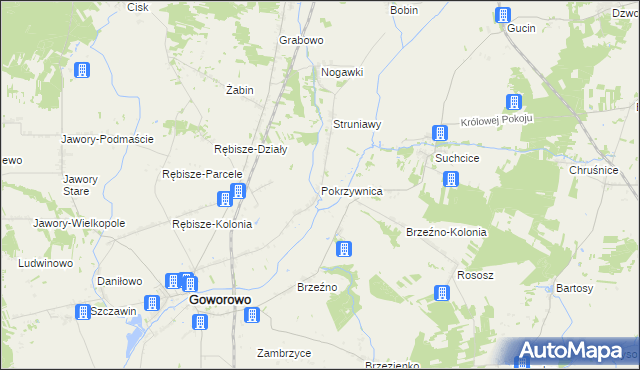 mapa Pokrzywnica gmina Goworowo, Pokrzywnica gmina Goworowo na mapie Targeo